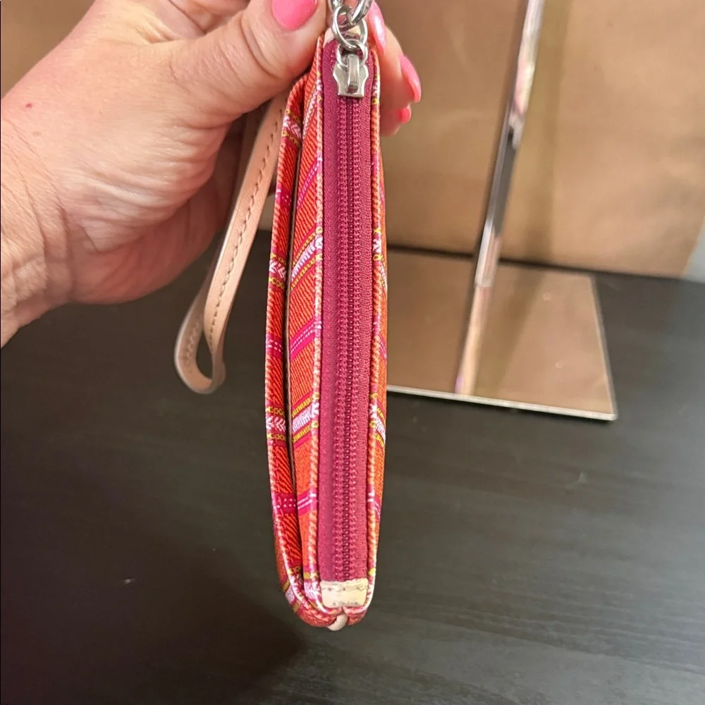 Coach Orange & Pink Striped Wristlet - Picture 7 of 12